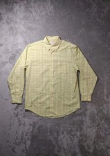 Brooks Brothers Button Down Shirt Mens M Long Sleeve Oxford Yellow Blue Plaid
