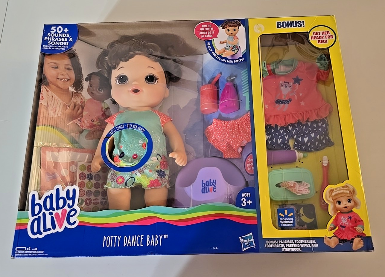Baby Alive Potty Dance Baby Brown Hair Walmart Exclusive w/ Bonus Items - Hasbro