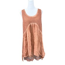 Artistic Works by Lu Tunic Dress Womens M Terracotta Crochet Lace Boho Lagenlook