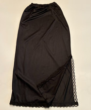 Vintage 60s VAL MODE HALF SLIP Black SMALL Long Nylon LACE Pillow Tab Goth Vamp