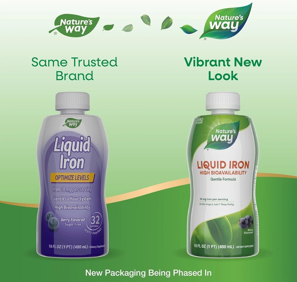 Suplemento mineral líquido Nature's Way, hierro, baya natural, 16 onzas Foto 2 de 4