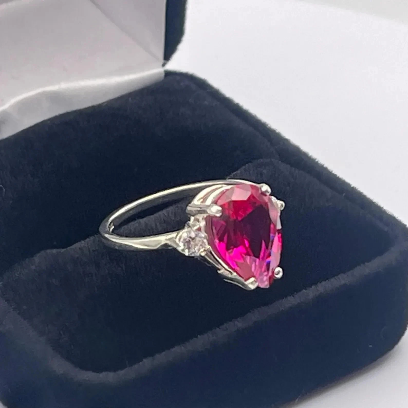 Natural Pink Ruby Diamond Wedding Ring 2.20 Ct Pear Cut 14K Yellow Gold ...