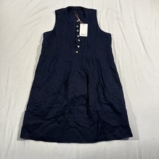 Quince 1/4 Button Midi Dress Sleeveless Navy Blue Women’s XS NWT
