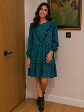 Zara teal Blue Leopard Print Dress with ruffle