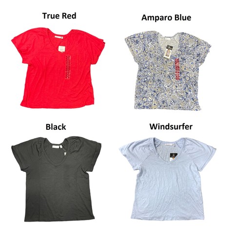 Rafaella Ladies Knit V-Neck Ruffled Short Sleeve Fashion Top