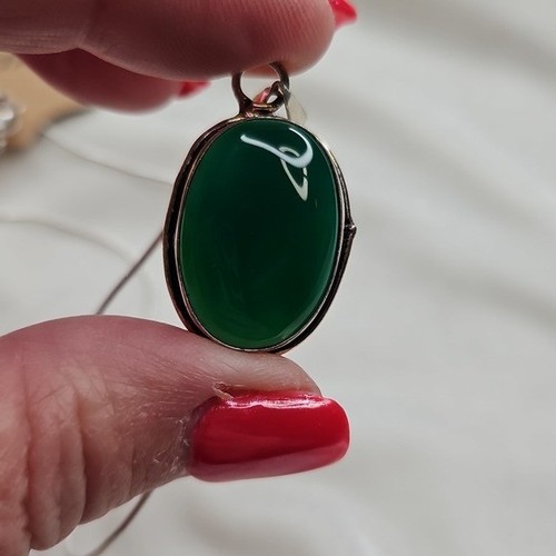 Grüner Onyx ovale Form natürlicher Edelstein Anhänger Halskette versilbert Kette - Bild 6 von 6