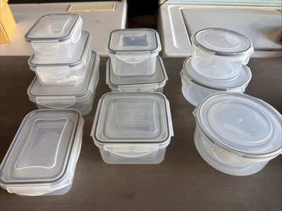 Clear/Gray Food Storage Containers w/ Snap Lids PP(5)Safe 8,17,34,13x2,23,&30 Oz