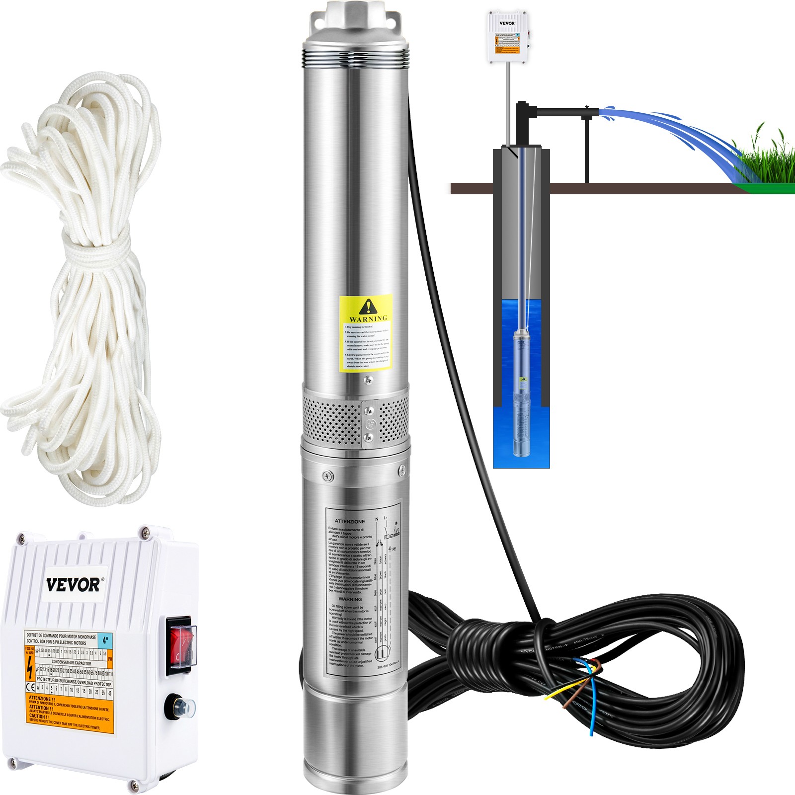 Pompe à eau de puits VEVOR 110L/min à grand débit et haute pression