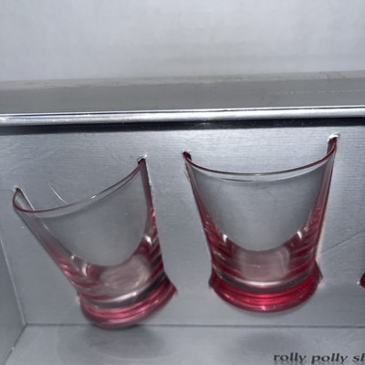 Roly Poly Shot Glass Set 4 Piece Pink Base Wobble Rounded Bottom Barware NB
