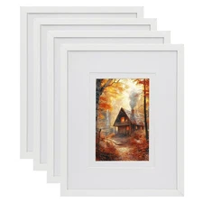 8x10 White Picture Frame with Double White Mat 4 Pack, 8 by 10 Matted Frame f...