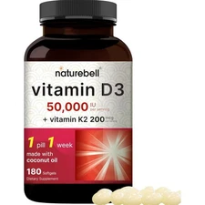 Vitamin D3 50000iu+K2 Max Strength for Bone Heart Immune Supports 180 Softgels