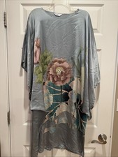 Floral Printed Kaftan Style 100% Silk Dress One Size