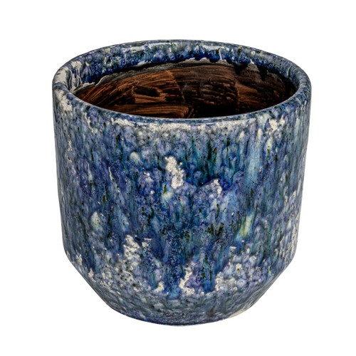 Large Decorative Terra-Cotta Planter with Crackle Glaze, Blue