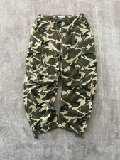 Womans Camouflage Canvas Relaxed Combat Trousers Medium Drawstring Waist/Ankles