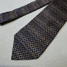 Bruno Piattelli 100% XL Silk Tie Geometric Print Blue Gold Classic Made In USA