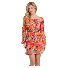 Guess Floral Blouson Off Shoulder Mini Dress 