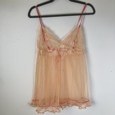 Vintage Y2K Victorias Secret Lace Floral Cami Size Small Peach Mesh Ruffle