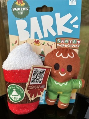 BARK  Cafe Workchomp Gingbread Jitterbread Man Dog Toys Plush Squeak Sz XS-S NEW