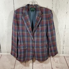 Lauren Ralph Lauren Vintage Madras Plaid Blazer Women 12 Linen Preppy Old Money