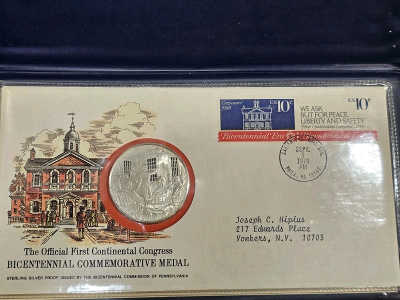 1974 The Official First Continental Congress Bicentennial Medal Cachet Sterling