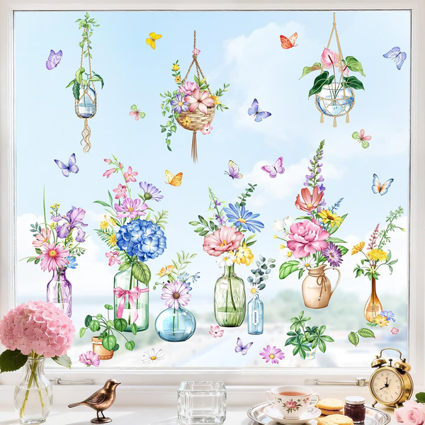 Tanlaby Fensterbilder Blumen Vasen Fensteraufkleber FrüHling Pflanzen-image
