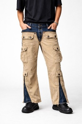 VSCT Jeans2BeFree Cargo Pants Y2K Techwear Patchwork Denim Corduroy 36x30 RARE