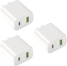 USB C Charger Block，3-Pack Wall Charging Adapter，20W Dual-Port USB-C and USB