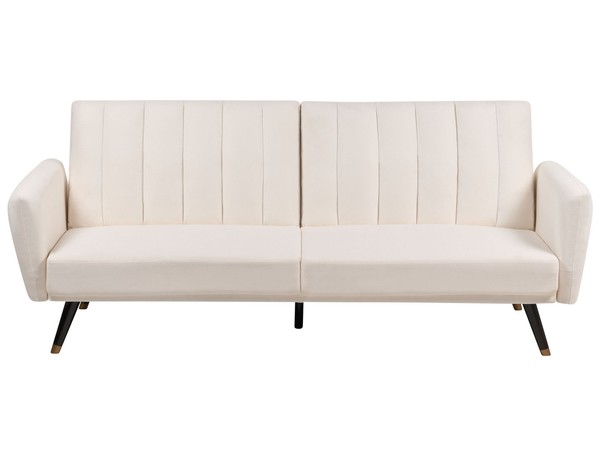 3-Sitzer Schlafsofa Stoffbezug Helles Beige Gesteppt Hohe Holzbeine Vimmerby-image