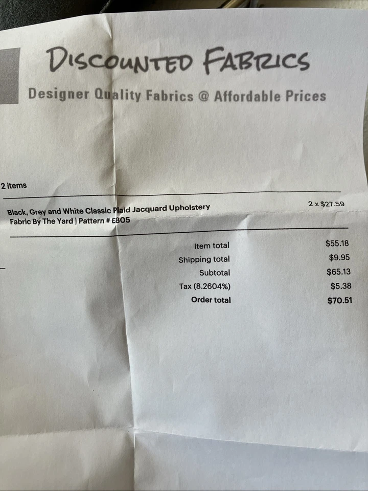 Discounted Fabrics Blk, Gray, White Classic Plaid Jacquard Upholstery x2 LG Roll - Image 2 of 2