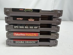 Nintendo NES 5 Games Lot TMNT Arcade Double Dragon Super Mario Bros Duck Hunt