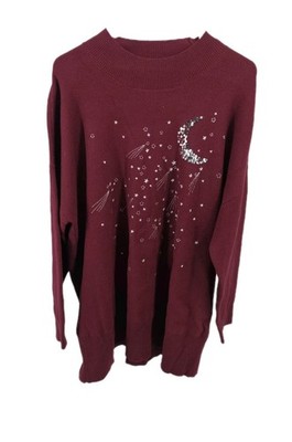 Torrid Sweater Womens Burgundy Silver Moon Stars Long Sleeve Size 2 Pullover 