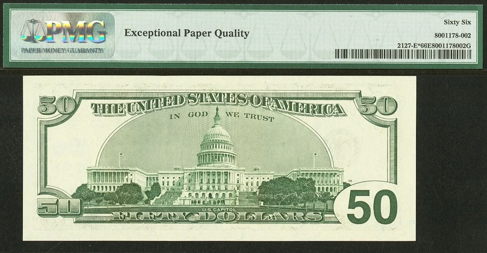 2001 $50 FRN Richmond PMG 66EPQ - Birthday Star - Low Serial Number 00002024* - Image 3 of 3