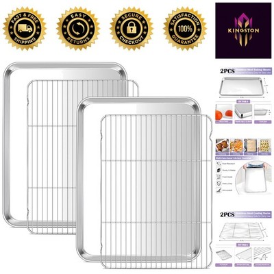 Luxury Large Baking Sheet + Cooling Racks Set   20x14 Inch Stainless Steel