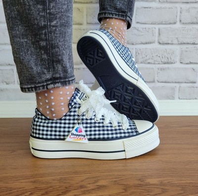  Chuck Taylor All Star Lift Gingham Sz 8 Womens Shoes Navy White Sneaker A13664C
