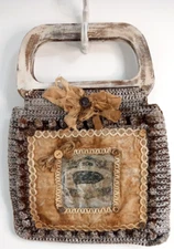 Farmhouse Wall Decor Upcycled Crochet Purse Country Cottage Embellished 15"