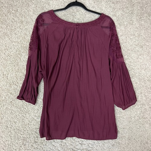 Torrid Blouse Womens Plus 1X Maroon Embroidered Lace Sleeves Boho Whimsygoth - Picture 7 of 10