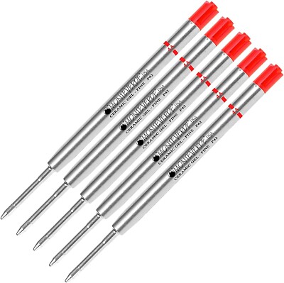5 Monteverde Ballpoint Pen Refills, Parker Style, GEL Ink, Fine Point, Red Ink