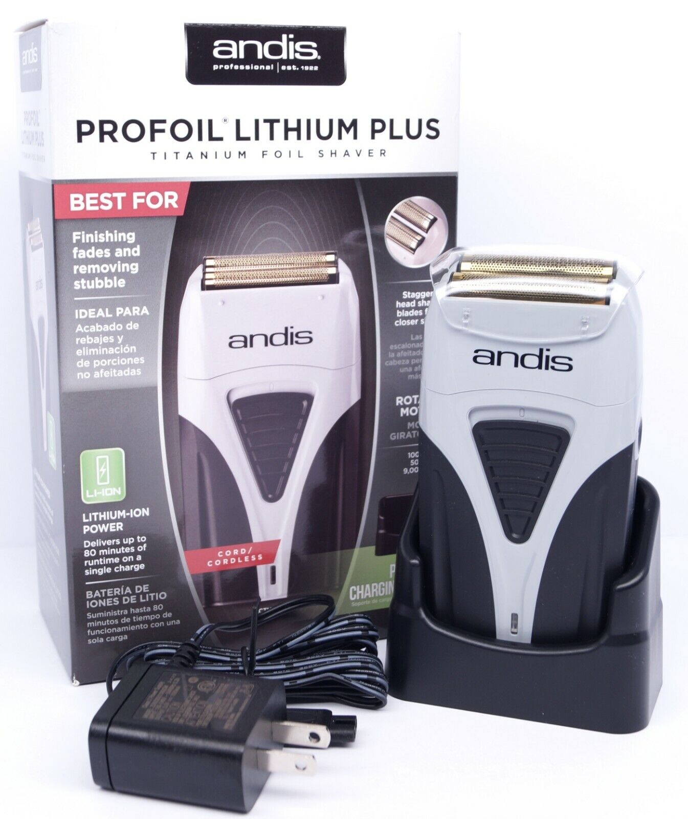 Andis #17200 Profoil Lithium Plus Titanium Foil Shaver Cordless & Charging Stand