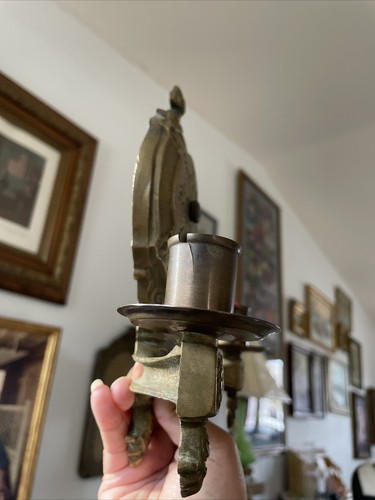 Applique Antico Impero Luci a Candele Francese PESANTI Ottone Solido/Bronzo Quantità di 2 - Foto 12 di 12