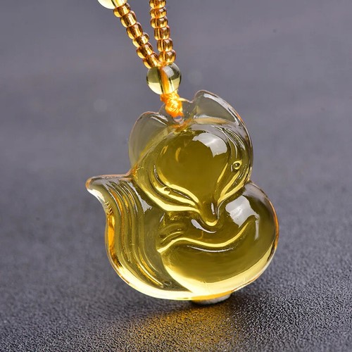Collana catena maglione volpe cicala pixiu intagliata pendenti cristallo naturale giallo - Foto 3 di 6