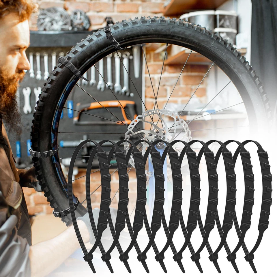 10x Verde 50cm Motocicleta Bicicleta Rueda Neumático Nieve Cadenas Invierno Antideslizante Cable Tie Foto 4 de 4