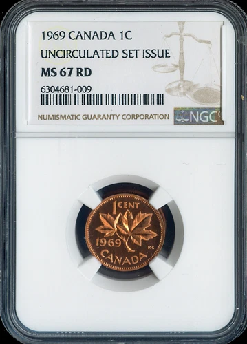 1969 Canada Small Cent 1C NGC MS67 RD - Quality