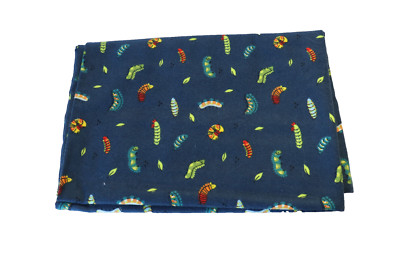 Dark Blue Flannel Colorful Worms Pillowcase 20'' x 31'' Handmade Insects Red Green
