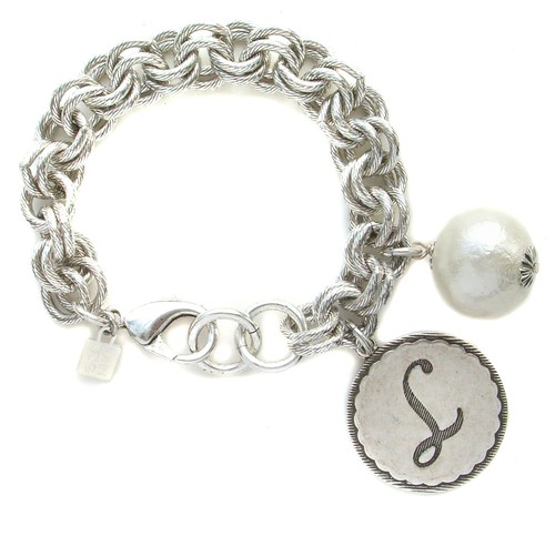 John Wind Sorority Gal Bracelet Silver Cotton Ball Monogram Initial Maximal Art - Picture 14 of 23