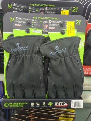 Plainsman Cold Weather Gloves 40g Fleece Lined Cowhide Leather, 2 Pairs Am31