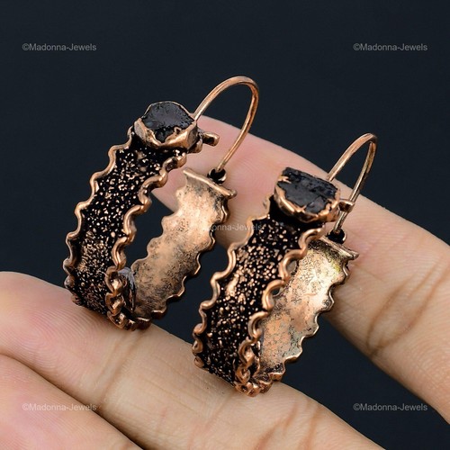 Smoky Quartz Rough Copper Gift For Friend Electroformed Earrings 1.74 - Picture 3 of 6