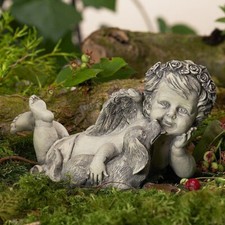 Rosenengel Doggo Engelsfigur Putte Gartenfigur Dekofigur Balkon Garten Grab