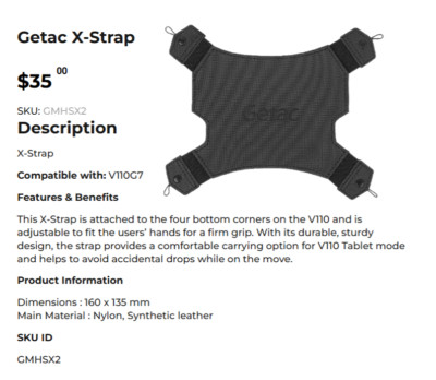 Getac V110 x-strap tablet hand strap 340125600015 GMHSX2