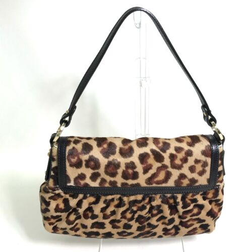 FENDI 8BR353 Leopard Hand Bag Shoulder Bag Pony-Hair Brown