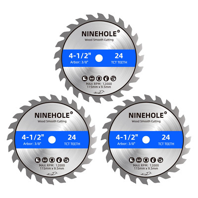 3Pack 4 1/2 Inch Circular Saw Blade 24T with 3/8-Inch Arbor, TCT Carbide Tipped 